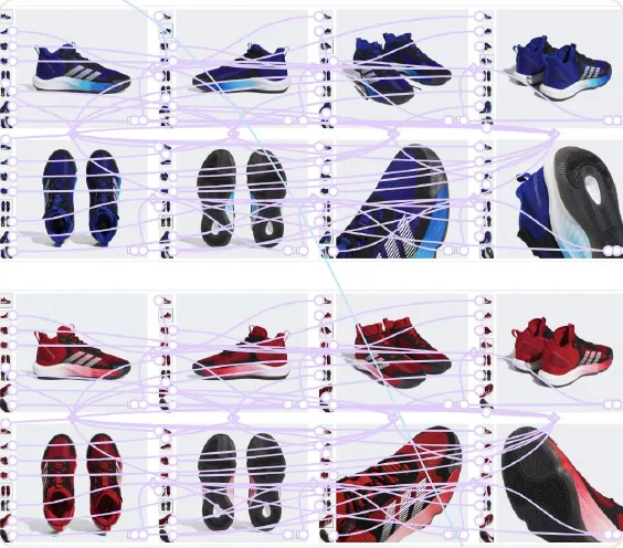 Prototype connections over product image galleries: multiple shoe views linked by interaction flows