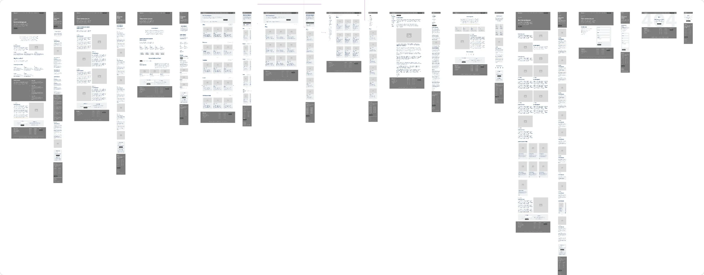 Grayscale wireframes of the ReserveOne pages on desktop and mobile