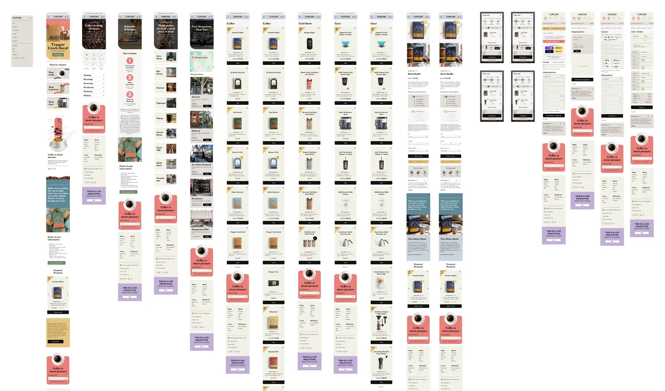 Stumptown e-commerce UI concept screens in Figma