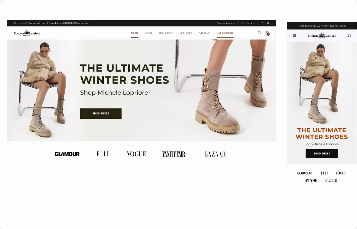 Hero banner for Michele Lopriore, The Ultimate Winter Shoes, on desktop and mobile