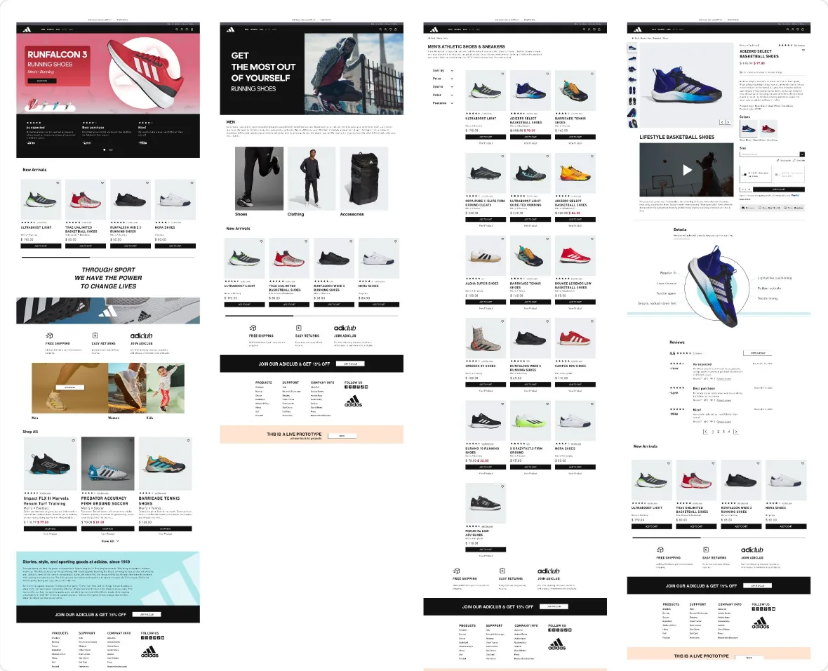 Adidas e-commerce UI and CRO improvement screens