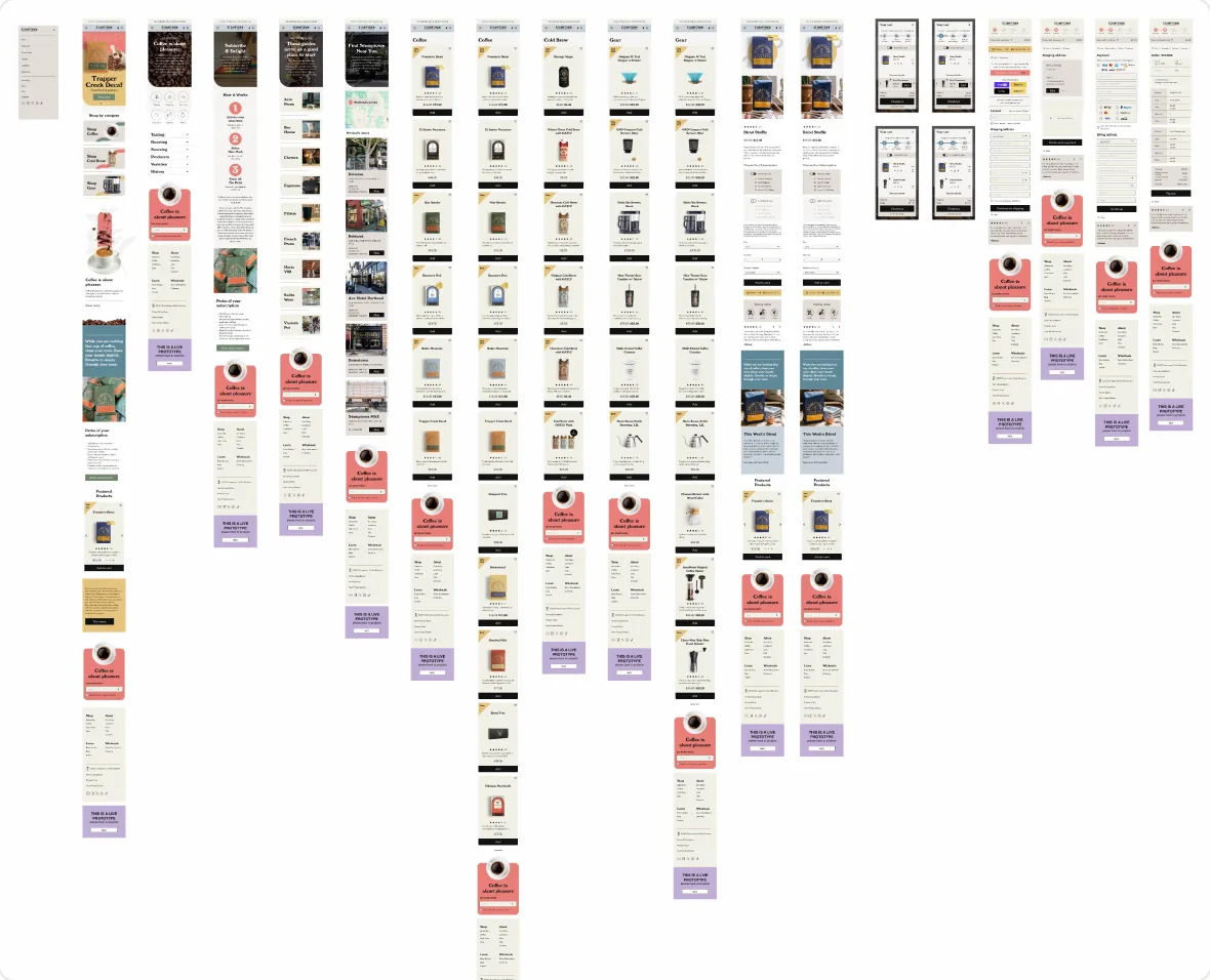 Stumptown e-commerce UI concept screens in Figma